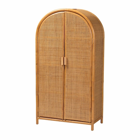 Bali & Pari Paloma Modern Bohemian Light Honey Rattan Large Storage Cabinet 242-13571-ZORO